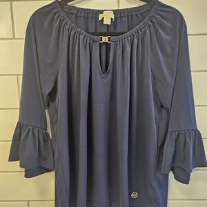 Michael Kors Navy Ruffle-Sleeve Peasant Top